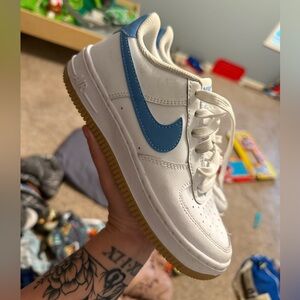 White and Blue Nike Sneakers Air Force Ones